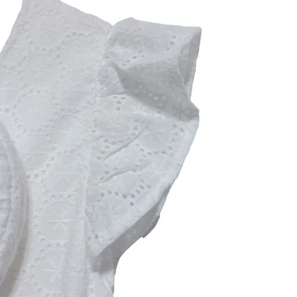 Joie NEW White Tiered Babydoll Prairie Eyelet Cottagecore Mini Dress Size Small - Picture 4 of 5